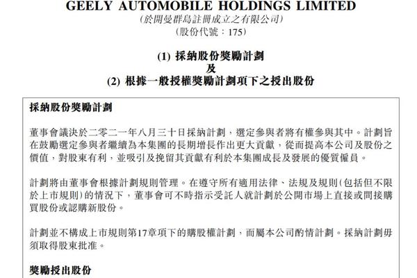吉利汽车向员工授予1.67亿股!市值近45亿港元 逾万人受益