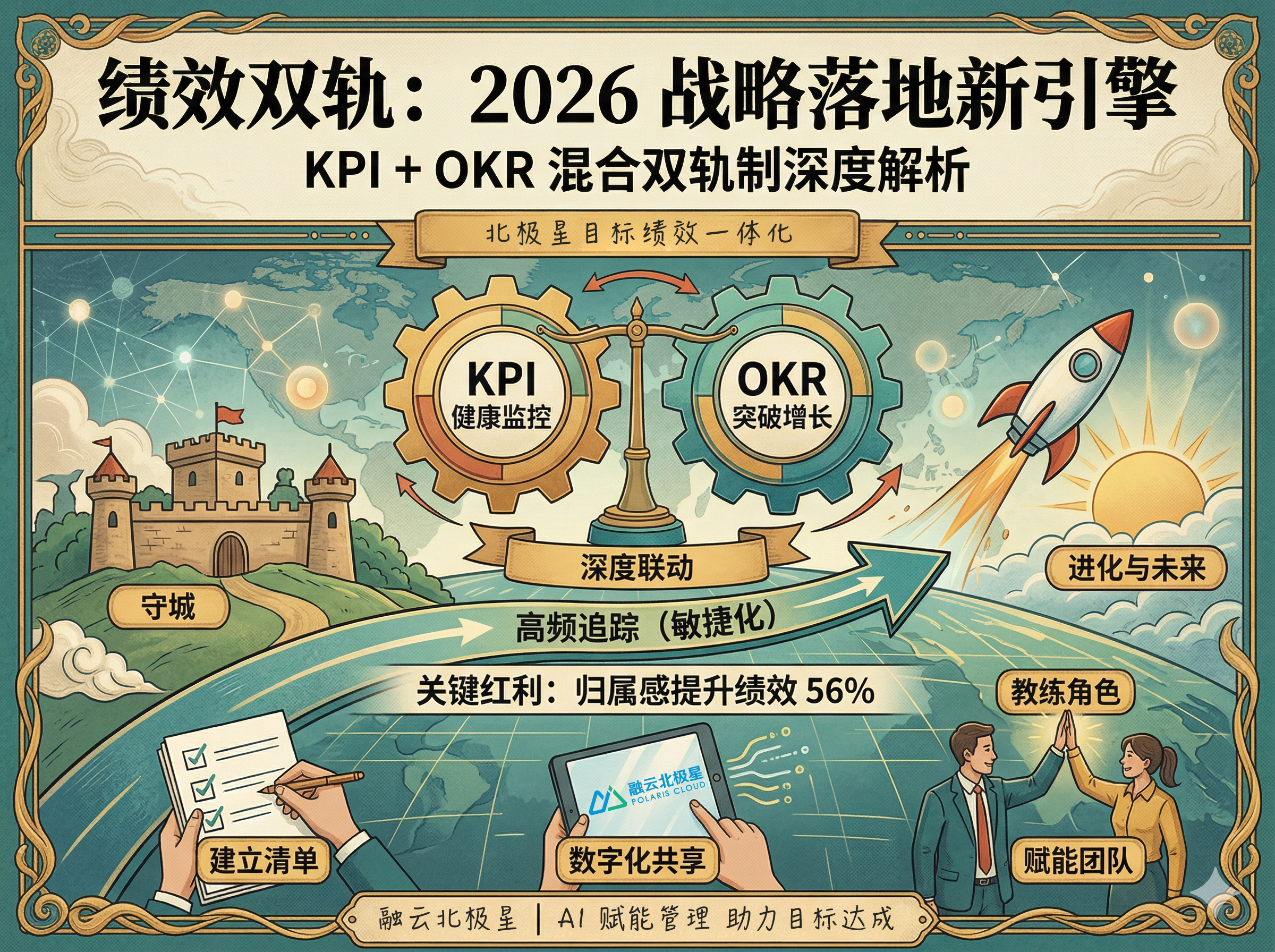 北极星OKR知识库官网-走出绩效孤岛:2026年战略落地的新引擎“KPI + OKR混合双轨制”插图 北极星OKR知识库官网-走出绩效孤岛:2026年战略落地的新引擎“KPI + OKR混合双轨制”插图