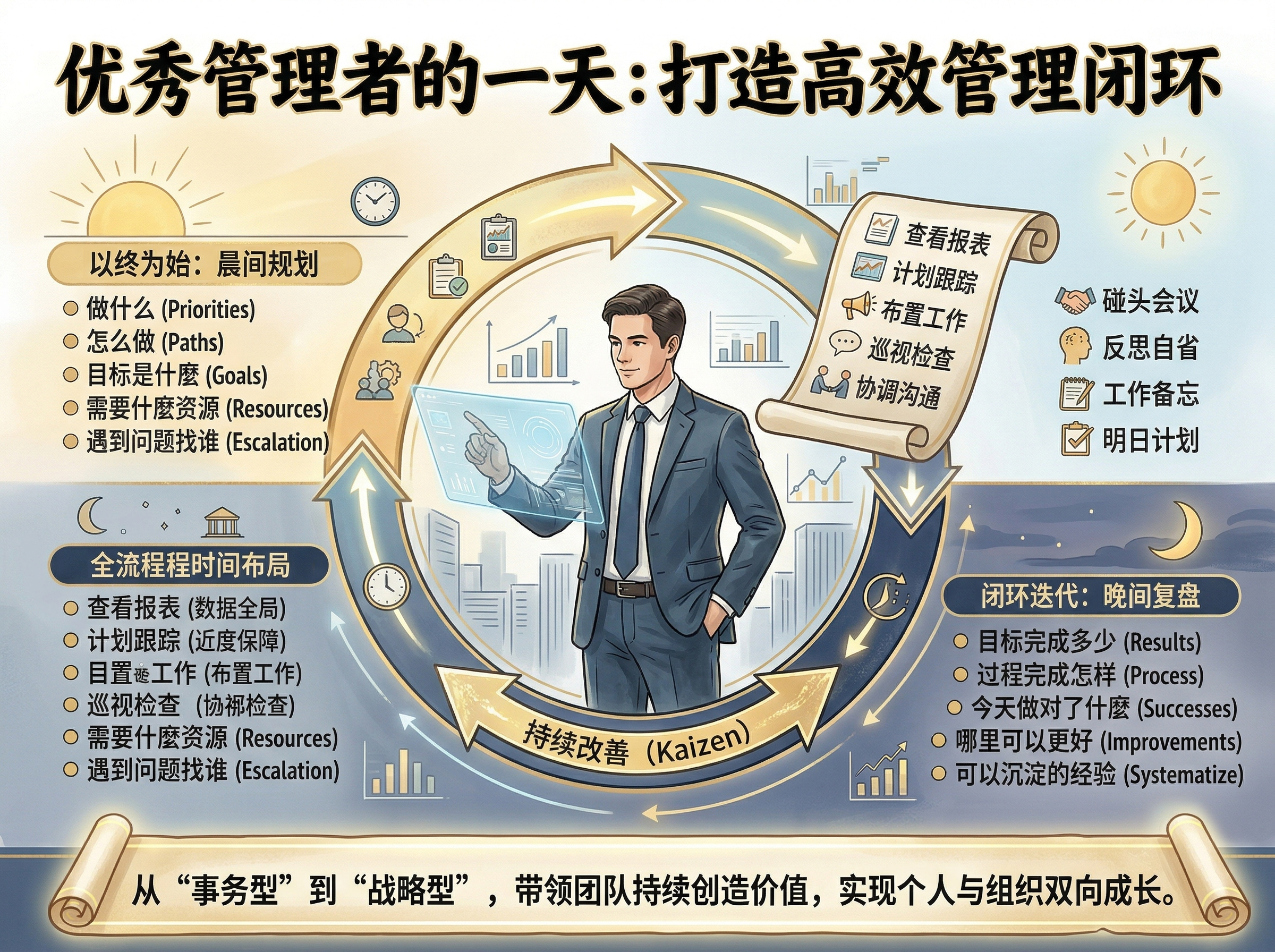 北极星OKR知识库官网-优秀管理者的一天:用科学布局,打造高效管理闭环插图 北极星OKR知识库官网-优秀管理者的一天:用科学布局,打造高效管理闭环插图