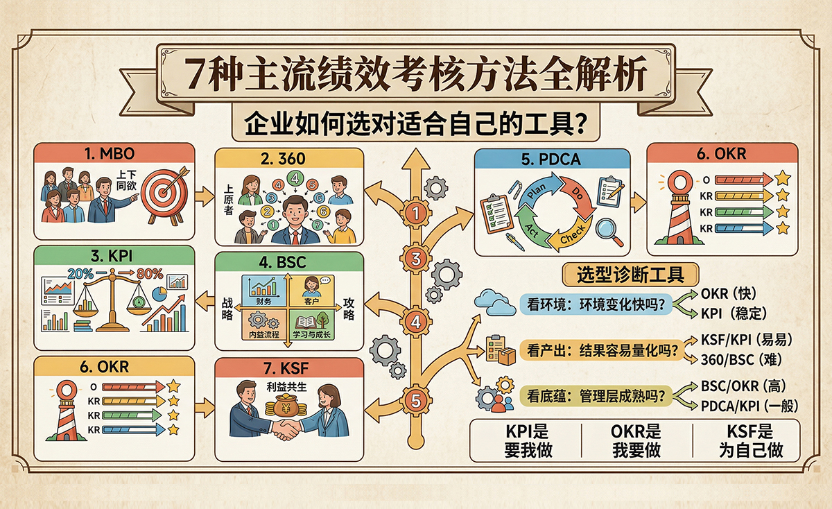 北极星OKR知识库官网-7种主流绩效考核方法全解析：企业如何选对适合自己的工具？插图